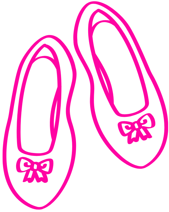 Pink outline of ballet shoes with bows on a white background