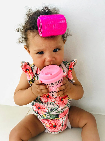 munchi Bubba Pink Leopard Babychino Cup with Straw