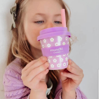 munchi Bubba Lilac Daisy Babychino Cup with Straw