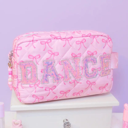 Bow Print 'DANCE' Quilted Makeup Pouch