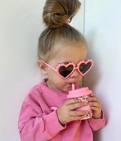munchi Bubba Pink Leopard Babychino Cup with Straw