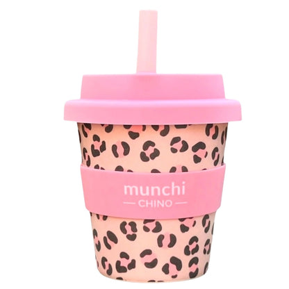 munchi Bubba Pink Leopard Babychino Cup with Straw