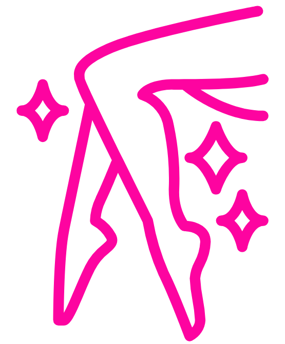 Pink outline of a stylized hand with stars on a white background