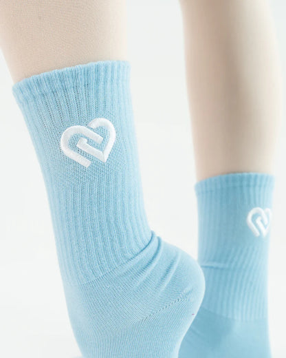 Claudia Dean World Crew Socks - Blueberry + White Logo
