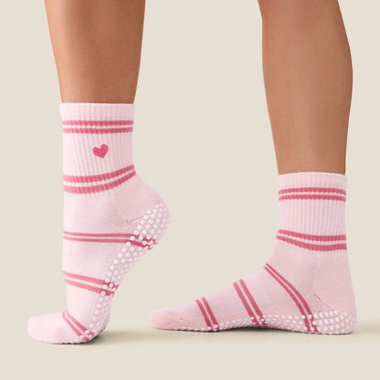 MoveActive Crew Grip Socks | Candy Stripe Pink Heart