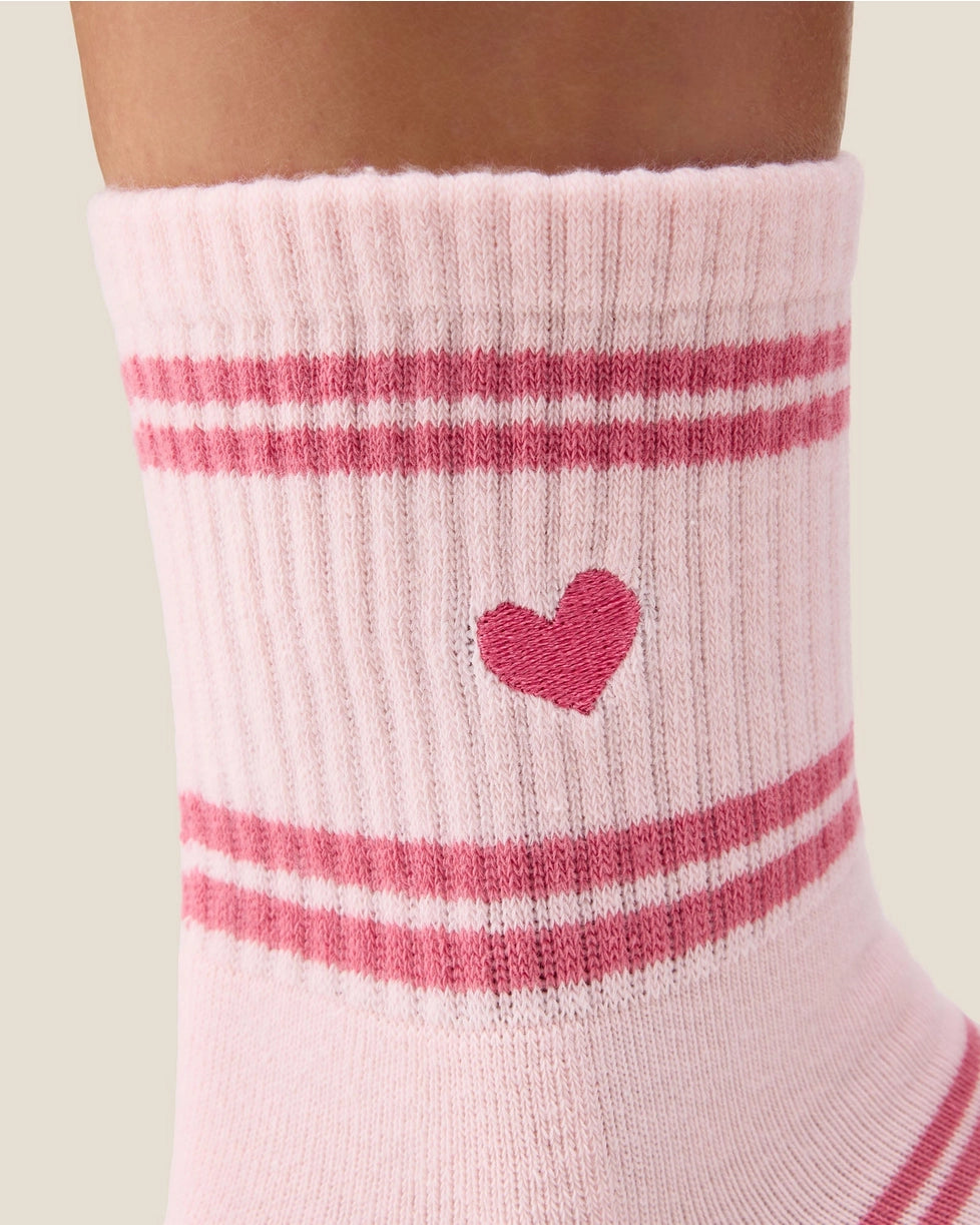 MoveActive Crew Grip Socks | Candy Stripe Pink Heart