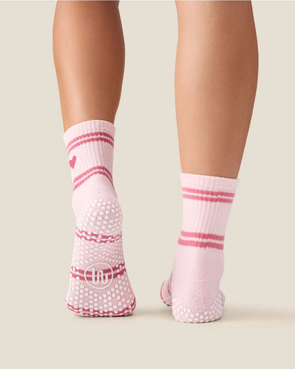 MoveActive Crew Grip Socks | Candy Stripe Pink Heart