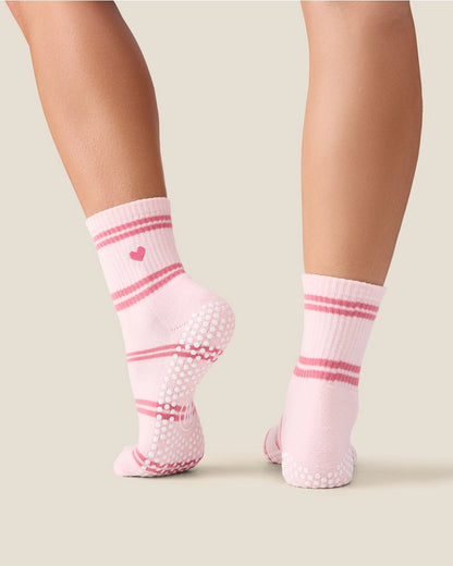MoveActive Crew Grip Socks | Candy Stripe Pink Heart