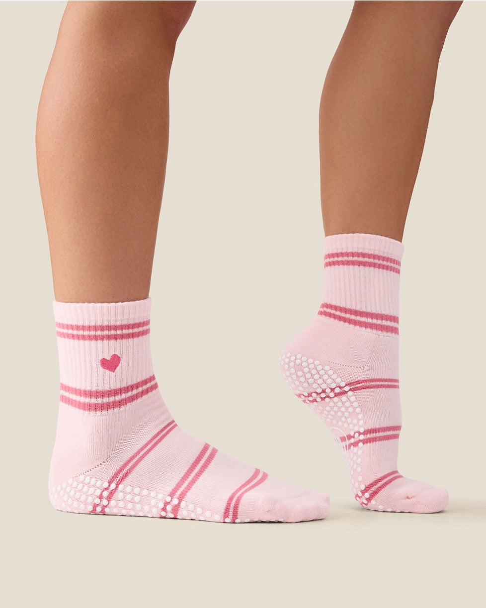 MoveActive Crew Grip Socks | Candy Stripe Pink Heart