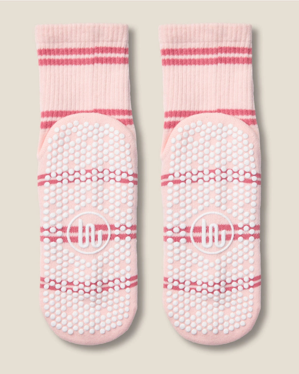 MoveActive Crew Grip Socks | Candy Stripe Pink Heart