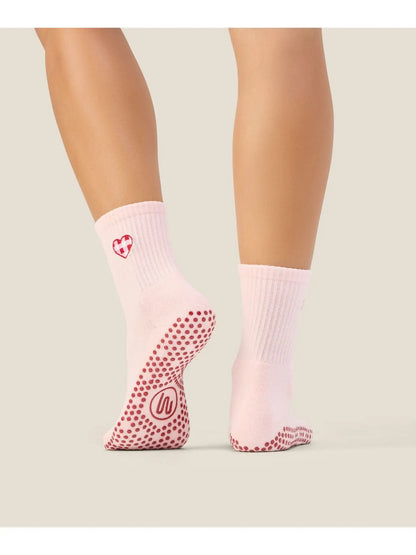 MoveActive Crew Grip Socks - Gingham Heart Pink