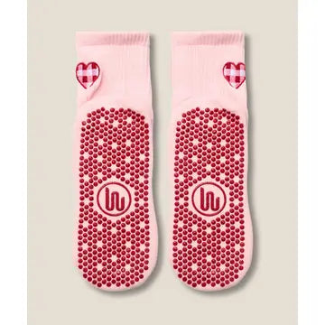 MoveActive Crew Grip Socks - Gingham Heart Pink