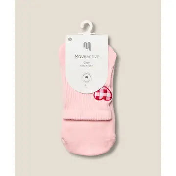 MoveActive Crew Grip Socks - Gingham Heart Pink