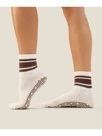 MoveActive Crew Grip Socks - Sporty Stripe Oat Espresso