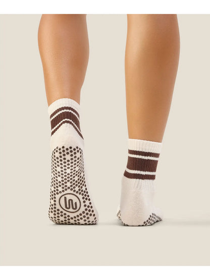 MoveActive Crew Grip Socks - Sporty Stripe Oat Espresso