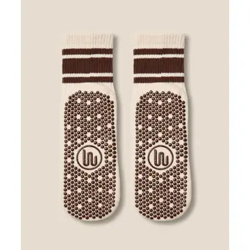 MoveActive Crew Grip Socks - Sporty Stripe Oat Espresso