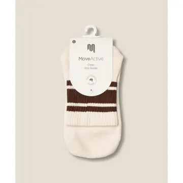 MoveActive Crew Grip Socks - Sporty Stripe Oat Espresso