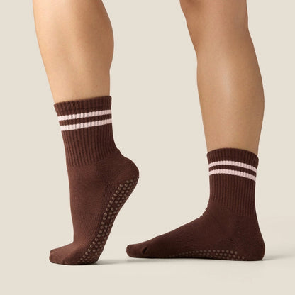 MoveActive Crew Grip Socks - Sporty Stripe Espresso