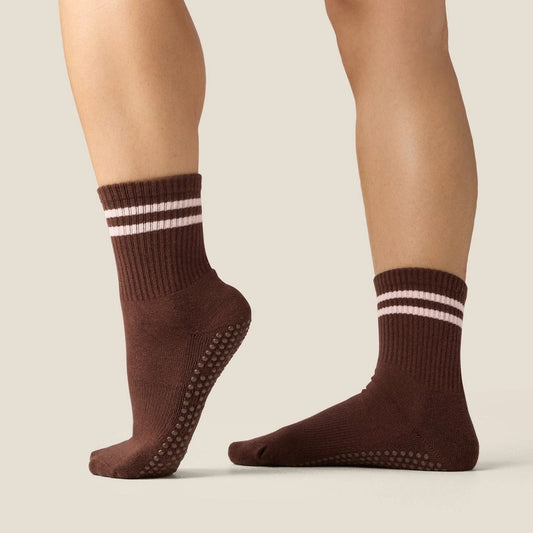 MoveActive Crew Grip Socks - Sporty Stripe Espresso