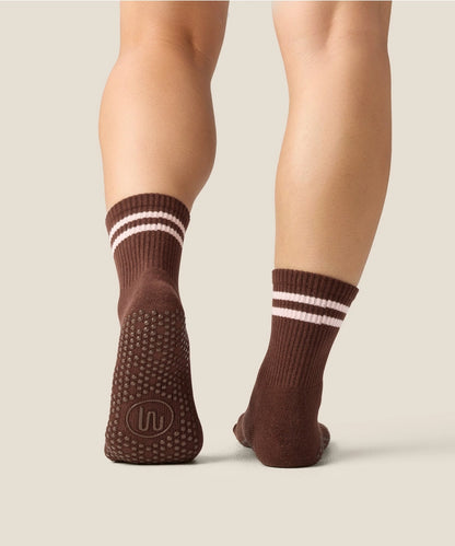 MoveActive Crew Grip Socks - Sporty Stripe Espresso