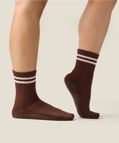 MoveActive Crew Grip Socks - Sporty Stripe Espresso