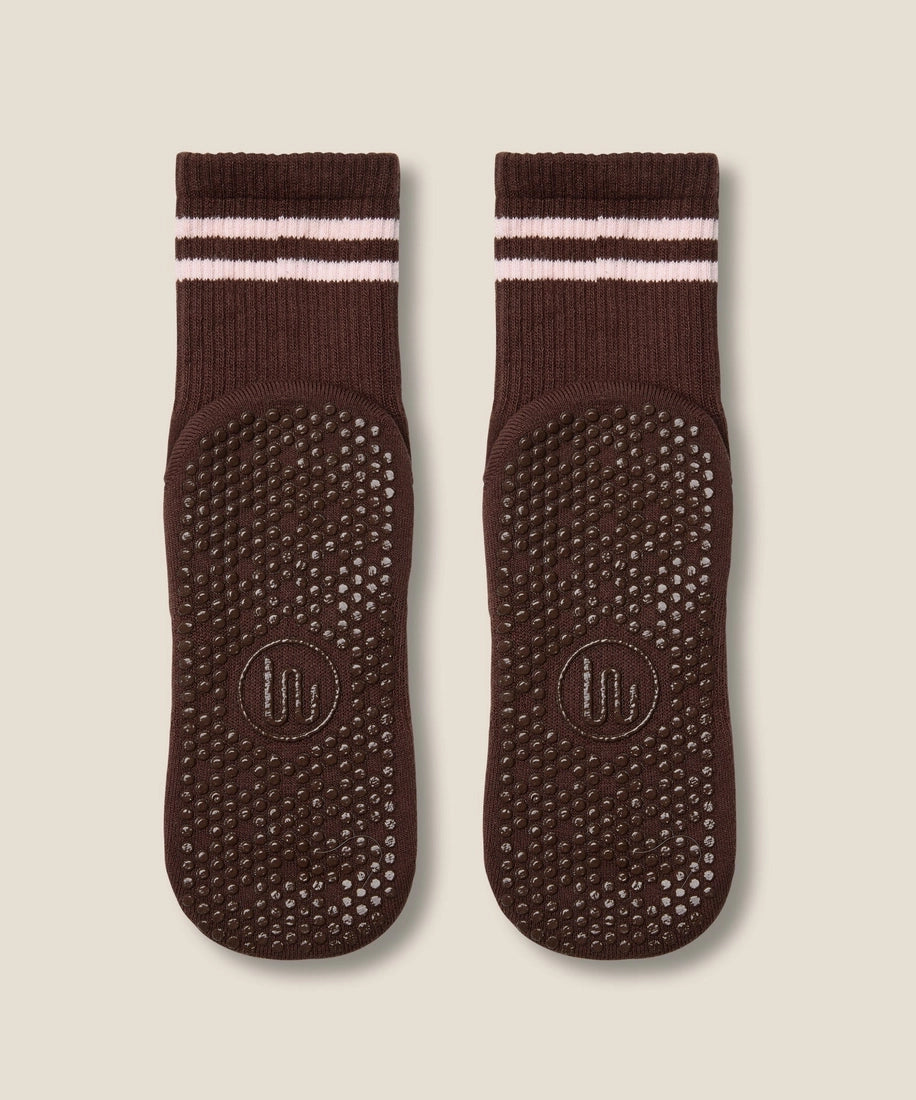 MoveActive Crew Grip Socks - Sporty Stripe Espresso