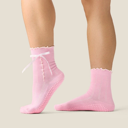 MoveActive Crew Grip Socks - Sweet Bow Pink