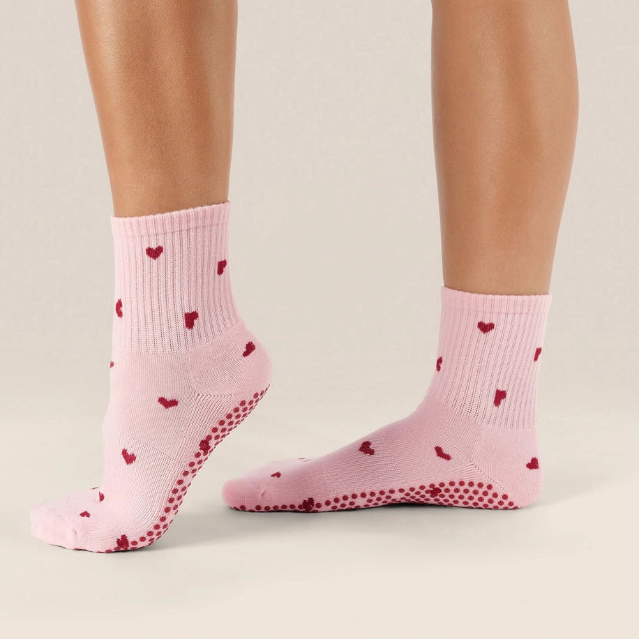 MoveActive Crew Grip Socks - Love Me Pink