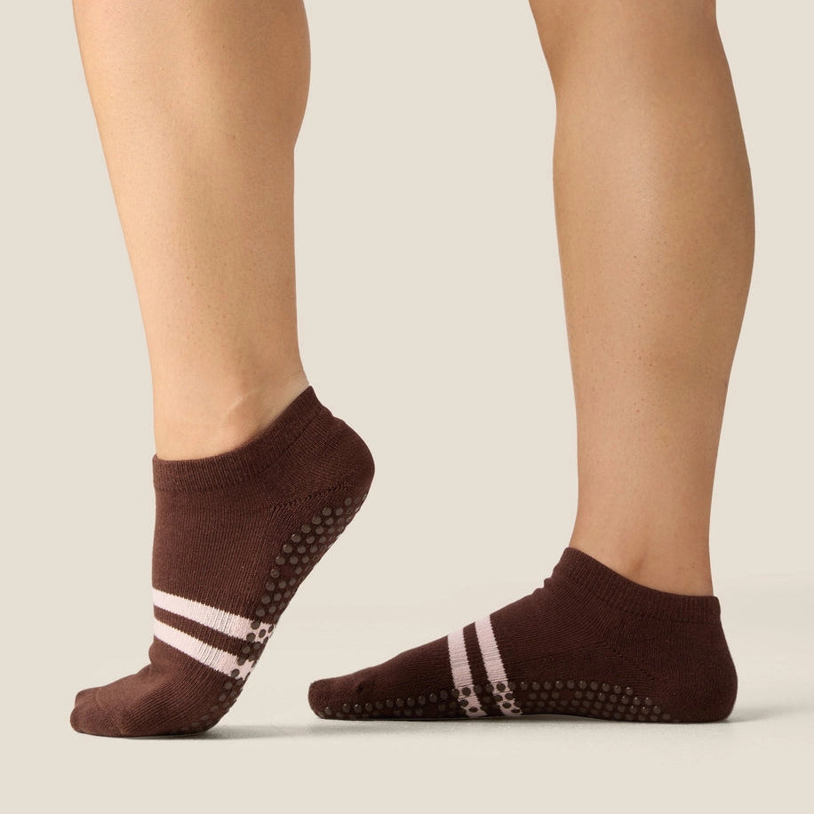 MoveActive Low Rise Grip Socks - Sporty Stripe Espresso