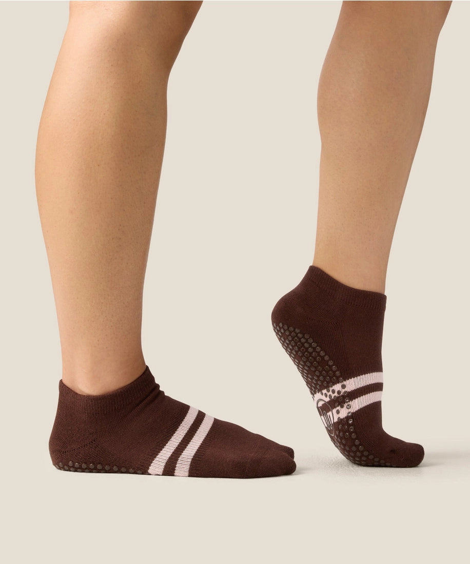 MoveActive Low Rise Grip Socks - Sporty Stripe Espresso