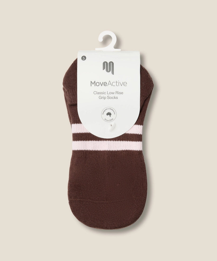 MoveActive Low Rise Grip Socks - Sporty Stripe Espresso