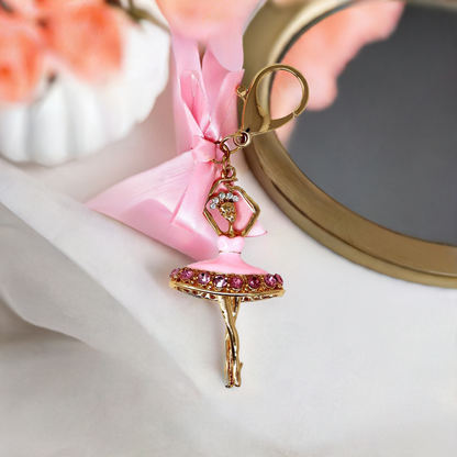 Pink Poppy Gemstone Bag Charm Keyring | Dancing Ballerina