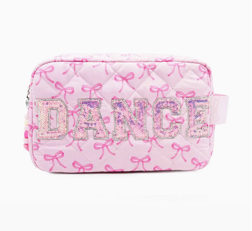 Bow Print 'DANCE' Quilted Makeup Pouch