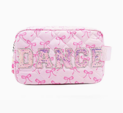 Bow Print 'DANCE' Quilted Makeup Pouch