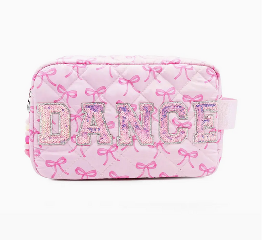 Bow Print 'DANCE' Quilted Makeup Pouch