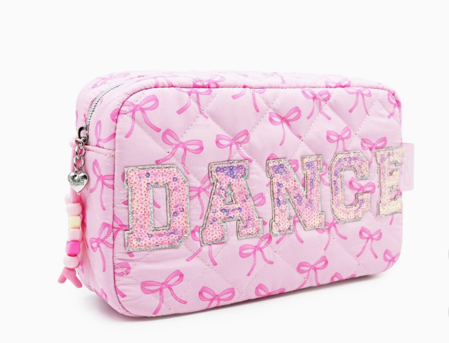 Bow Print 'DANCE' Quilted Makeup Pouch