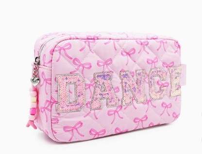 Bow Print 'DANCE' Quilted Makeup Pouch