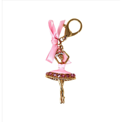 Pink Poppy Gemstone Bag Charm Keyring | Dancing Ballerina