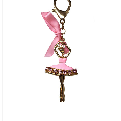 Pink Poppy Gemstone Bag Charm Keyring | Dancing Ballerina