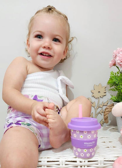 munchi Bubba Lilac Daisy Babychino Cup with Straw