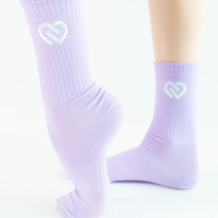 Claudia Dean World Crew Socks - Pastel Lilac + White Logo