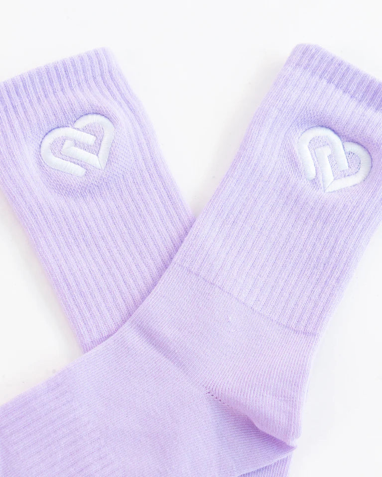 Claudia Dean World Crew Socks - Pastel Lilac + White Logo