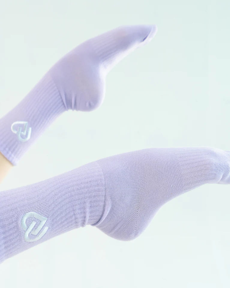 Claudia Dean World Crew Socks - Pastel Lilac + White Logo
