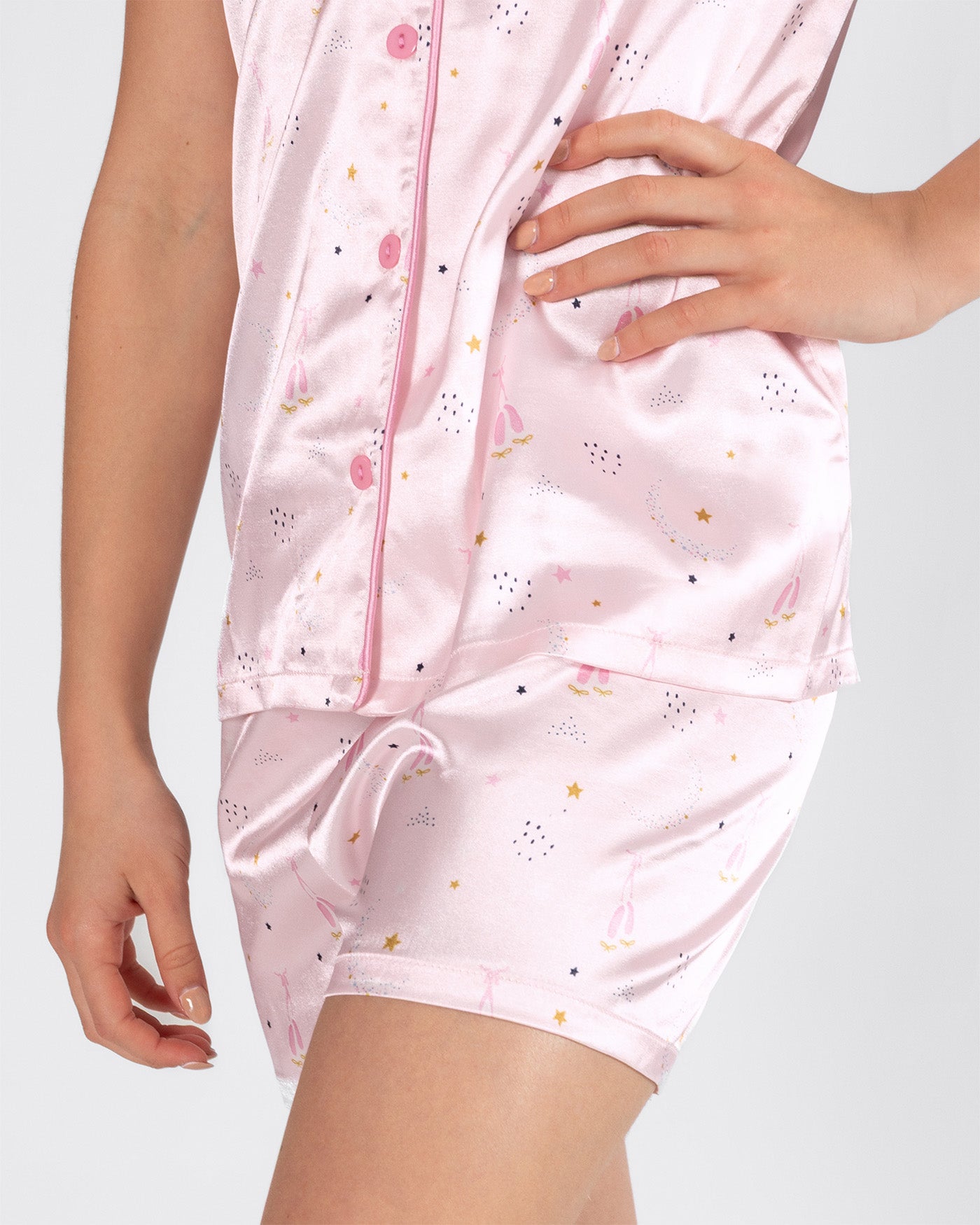 STARDUST PJ Collection 'Twilight Ballet' Satin Tailored Pajama Set - Twilight Pink
