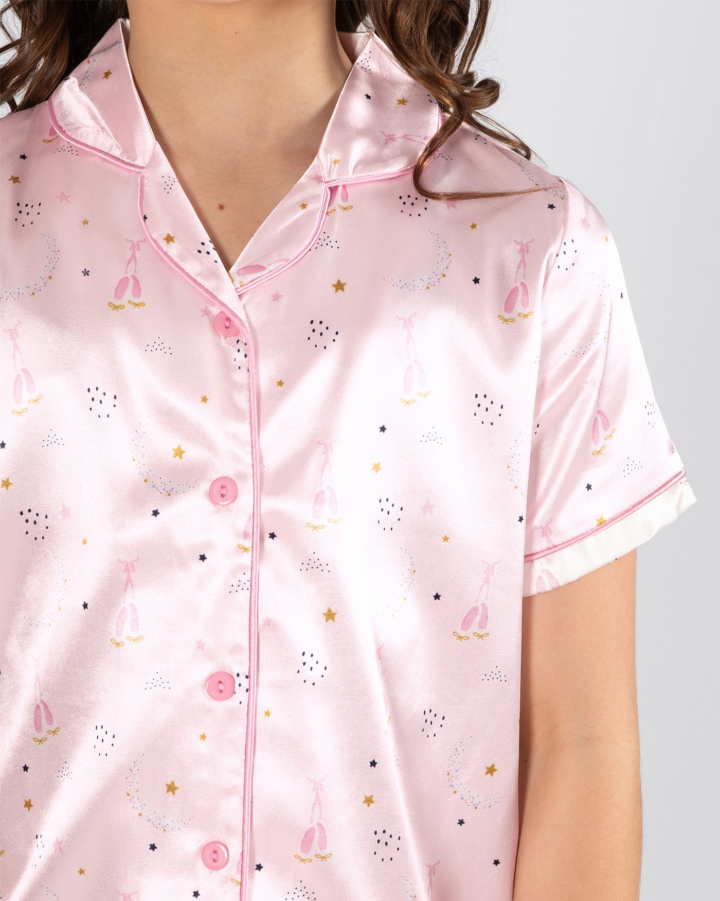 STARDUST PJ Collection 'Twilight Ballet' Satin Tailored Pajama Set - Twilight Pink