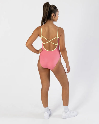 Pastel Collective Ariel Spliced Camisole Leotard | Coral