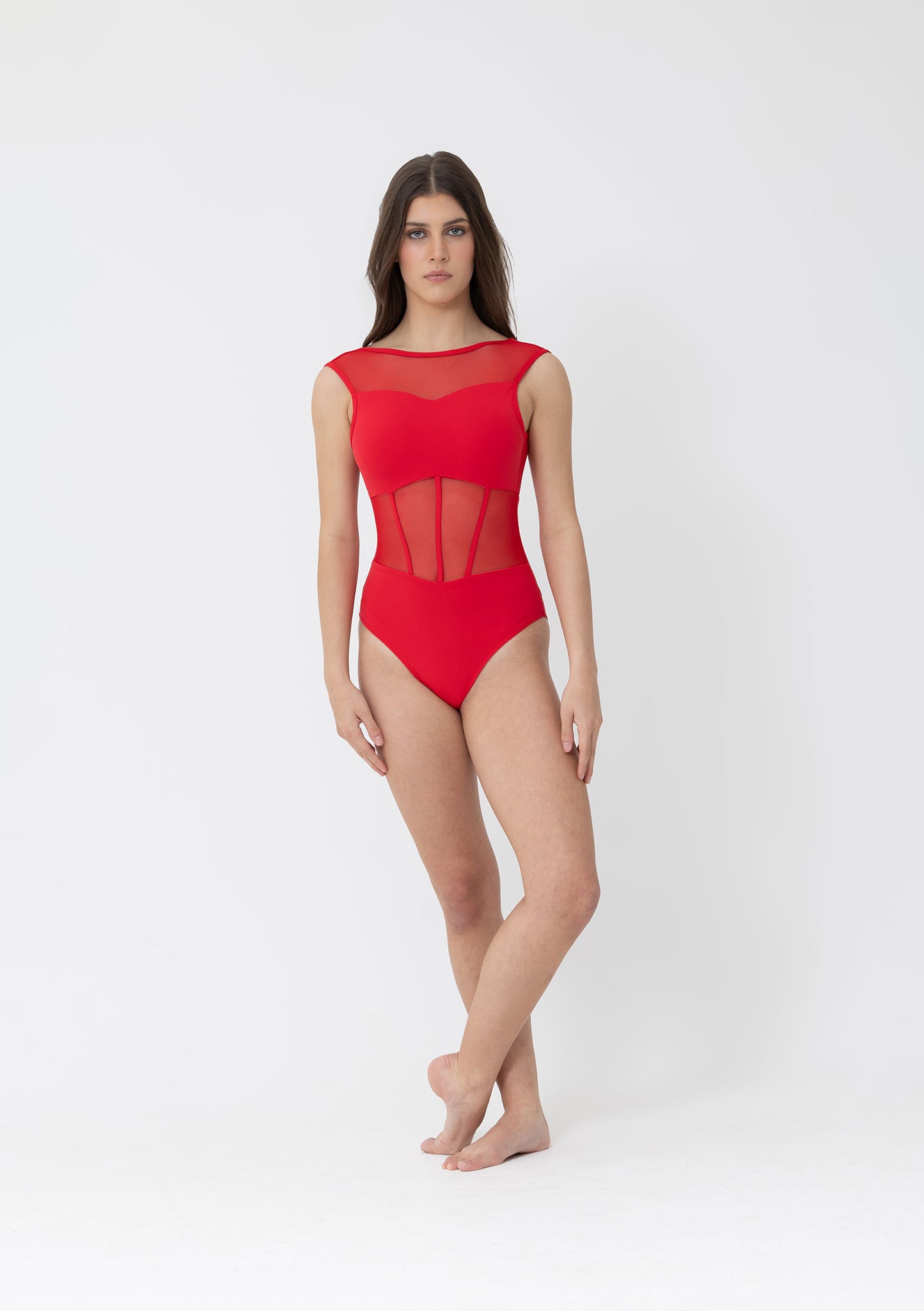 Nina Red Mesh Leotard - Child