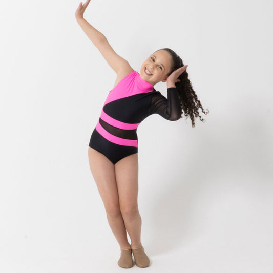 Twilight Black / Neon Pink Splice Leotard - Child