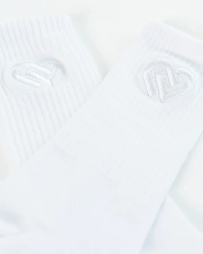 Claudia Dean World Crew Socks - White + White Logo
