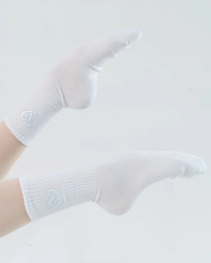 Claudia Dean World Crew Socks - White + White Logo
